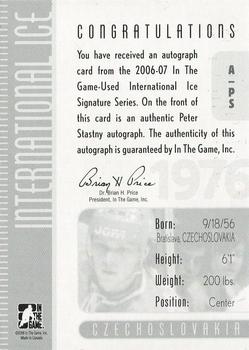 2006-07 In The Game Used International Ice - Autographs #A-PS Peter Stastny  Back