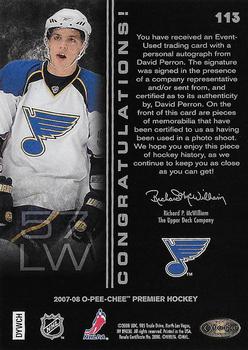 2007-08 O-Pee-Chee Premier - Gold #113 David Perron Back