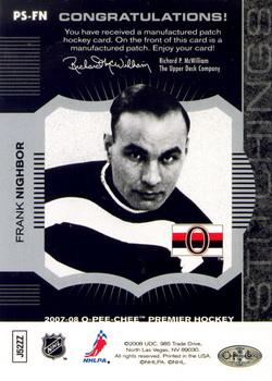 2007-08 O-Pee-Chee Premier - Stitchings #PS-FN Frank Nighbor  Back