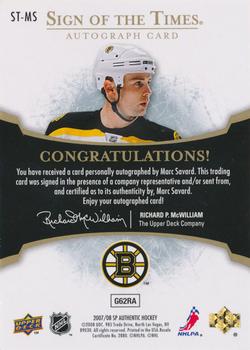 2007-08 SP Authentic - Sign of the Times #ST-MS Marc Savard  Back
