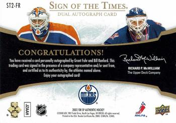 2007-08 SP Authentic - Sign of the Times Duals #ST2-FR Grant Fuhr / Bill Ranford  Back