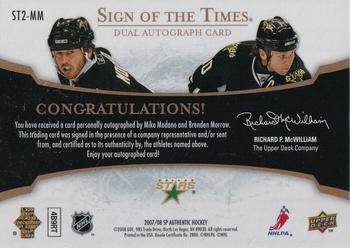 2007-08 SP Authentic - Sign of the Times Duals #ST2-MM Mike Modano / Brenden Morrow  Back