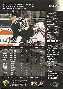 1996-97 Upper Deck #137 Tomas Sandstrom Back