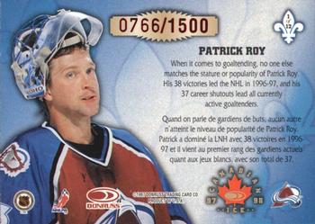 1997-98 Donruss Canadian Ice - Les Gardiens #1 Patrick Roy Back
