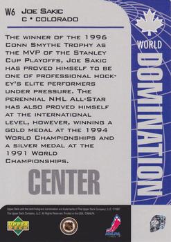 1997-98 Collector's Choice - World Domination #W6 Joe Sakic Back