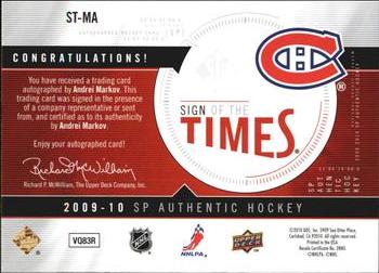 2009-10 SP Authentic - Sign of the Times #ST-MA Andrei Markov Back
