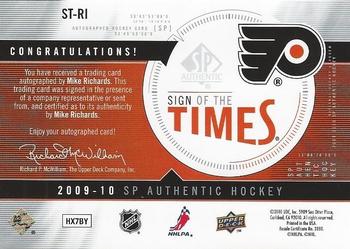 2009-10 SP Authentic - Sign of the Times #ST-RI Mike Richards Back