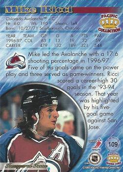 1997-98 Pacific Crown Collection #109 Mike Ricci Back