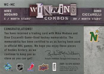 2009-10 SPx - Winning Combos #WC-MC Dino Ciccarelli / Mike Modano  Back