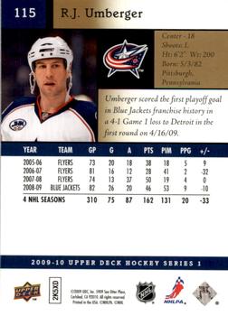 2009-10 Upper Deck - UD Exclusives #115 R.J. Umberger Back