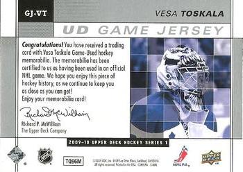 2009-10 Upper Deck - UD Game Jerseys #GJ-VT Vesa Toskala  Back