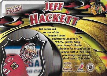 1997-98 Pacific Dynagon - Stonewallers #5 Jeff Hackett Back