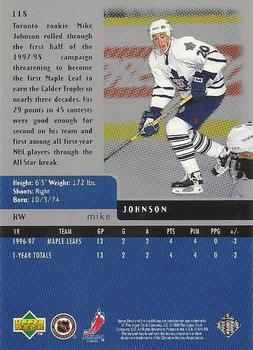 1997-98 Upper Deck Black Diamond #118 Mike Johnson Back