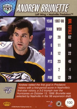 1998-99 Pacific Dynagon Ice #100 Andrew Brunette Back