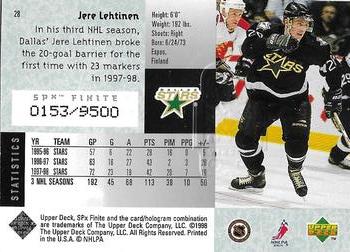 1998-99 SPx Finite #28 Jere Lehtinen Back