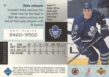 1998-99 SPx Finite #81 Mike Johnson Back