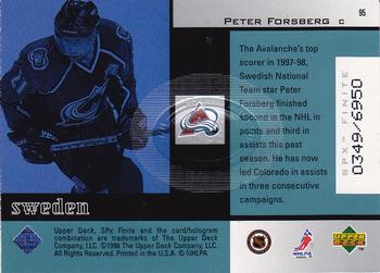 1998-99 SPx Finite #95 Peter Forsberg Back