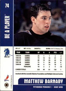 1999-00 Be a Player Memorabilia #74 Matthew Barnaby Back