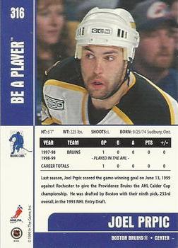 1999-00 Be a Player Memorabilia #316 Joel Prpic Back
