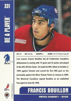 1999-00 Be a Player Memorabilia #331 Francis Bouillon Back