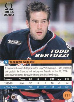 1999-00 Pacific Omega #231 Todd Bertuzzi Back