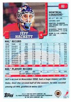 1999-00 Topps #82 Jeff Hackett Back