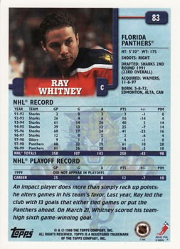 1999-00 Topps #83 Ray Whitney Back