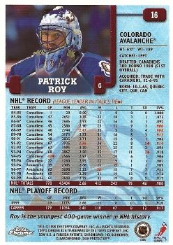 1999-00 Topps Chrome #16 Patrick Roy Back