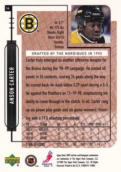 1999-00 Upper Deck MVP #14 Anson Carter Back