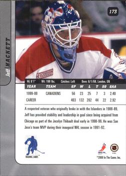 2000-01 Be a Player Signature Series #173 Jeff Hackett Back
