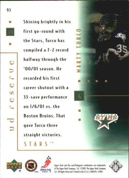 2000-01 UD Reserve #93 Marty Turco Back