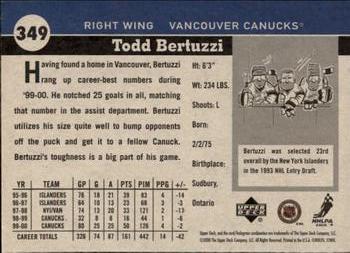 2000-01 Upper Deck Vintage #349 Todd Bertuzzi Back