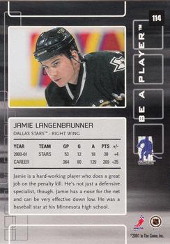 2001-02 Be a Player Memorabilia #114 Jamie Langenbrunner Back