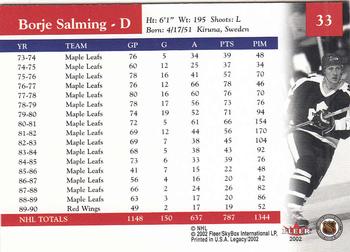 2001-02 Fleer Legacy #33 Borje Salming Back