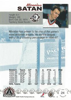 2001-02 Pacific Adrenaline #24 Miroslav Satan Back