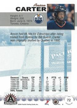 2001-02 Pacific Adrenaline #72 Anson Carter Back