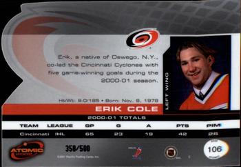 2001-02 Pacific Atomic #106 Erik Cole Back