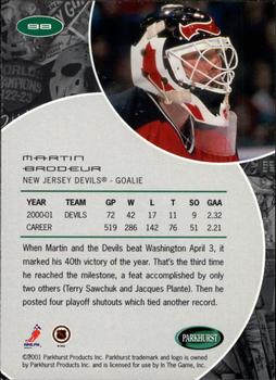 2001-02 Parkhurst #98 Martin Brodeur Back