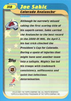 2001-02 Topps #318 Joe Sakic Back