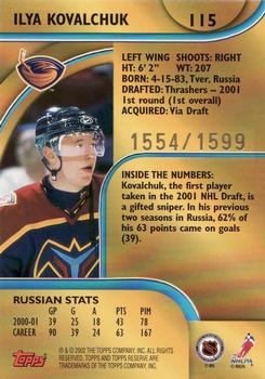 2001-02 Topps Reserve #115 Ilya Kovalchuk Back