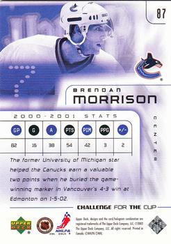 2001-02 Upper Deck Challenge for the Cup #87 Brendan Morrison Back