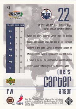 2001-02 Upper Deck Playmakers #42 Anson Carter Back