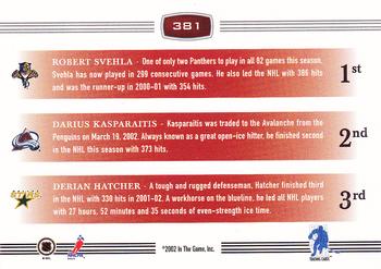 2002-03 Be a Player First Edition #381 Robert Svehla / Darius Kasparaitis / Derian Hatcher Back