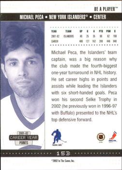 2002-03 Be a Player Memorabilia #153 Michael Peca Back