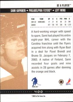 2002-03 Be a Player Memorabilia #400 Sami Kapanen Back