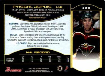 2002-03 Bowman YoungStars #129 Pascal Dupuis Back