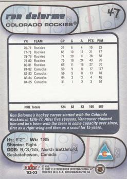 2002-03 Fleer Throwbacks #47 Ron Delorme Back