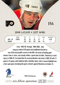 2002-03 In The Game Used #156 John LeClair Back
