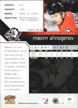 2002-03 Pacific #36 Maxim Afinogenov Back