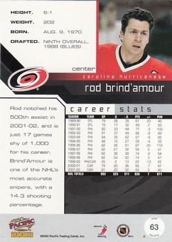 2002-03 Pacific #63 Rod Brind'Amour Back